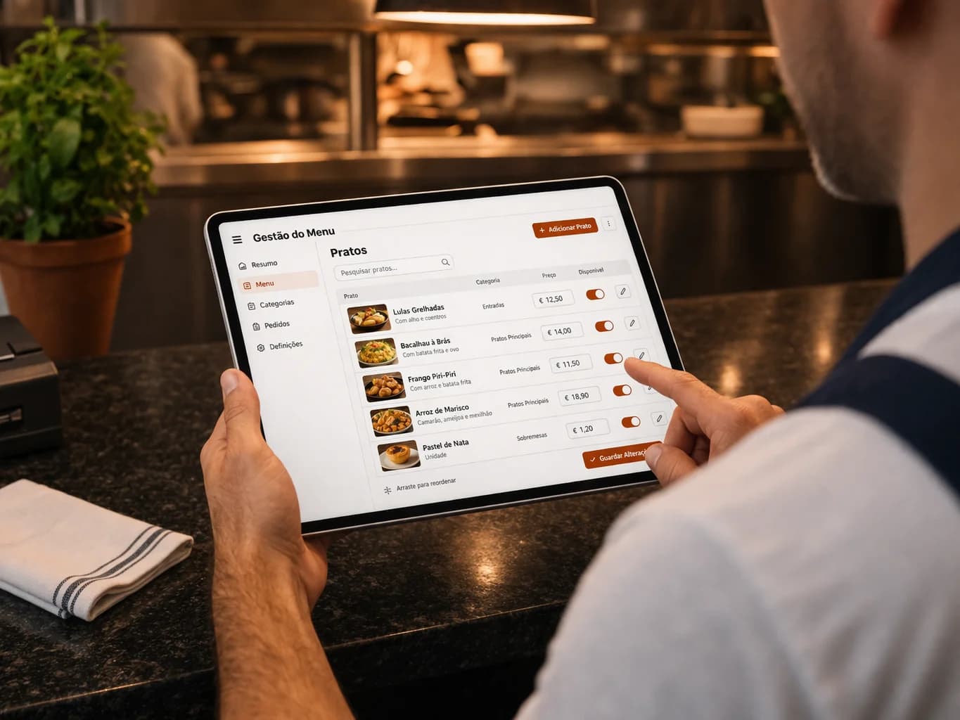 Gestão de menu digital num tablet
